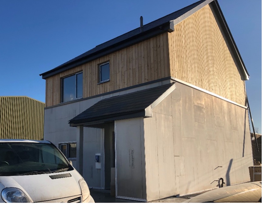 The Hatch Modular steel frame demonstration building at Active Building Centre, prior to completion of render cladding for the ground floor storey.